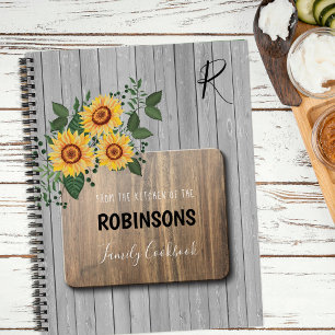 Rustikale Sonnenblumen Holz   Oma monogram cookboo Notizblock