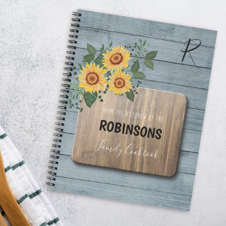 Rustikale Sonnenblumen Holz | Oma monogram cookboo Notizblock