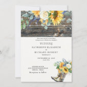 Rustikale Sonnenblumen Holz Stiefel & Lights Einladung (Vorderseite)