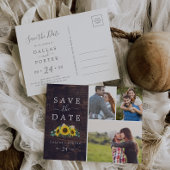 Rustikale Sonnenblumen-Holzfoto-Collage Save the D Einladungspostkarte