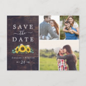 Rustikale Sonnenblumen-Holzfoto-Collage Save the D Einladungspostkarte (Vorderseite)