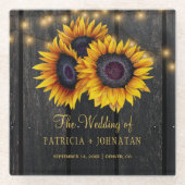 Rustikale Sonnenblumen, Holzleuchten Gastgeschenk  Glasuntersetzer (Vorderseite)