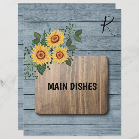 Rustikale Sonnenblumen Holzrezeptorteil (Vorne/Hinten)