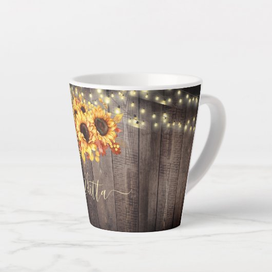 Rustikale Sonnenblumen Holzsaitenleuchten Herbst Milchtasse (Rechte Ecke)