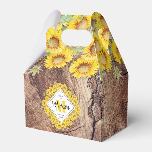 Rustikale Sonnenblumen Holzstruktur Geschenkschachtel (Vorderseite)