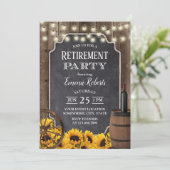 Rustikale Sonnenblumen Holzwein Barrel Rentirement Einladung (Stehend Vorderseite)
