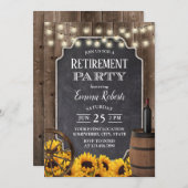 Rustikale Sonnenblumen Holzwein Barrel Rentirement Einladung (Vorne/Hinten)