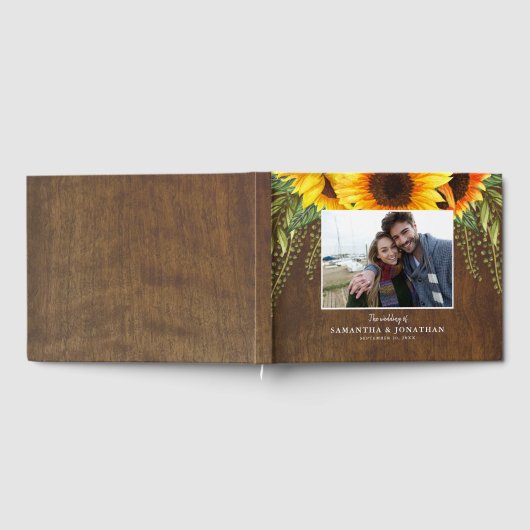 Rustikale Sonnenblumen Horizontales Hochzeitssembl Gästebuch (Voll)