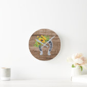 Rustikale Sonnenblumen Horseshoe Charm Südliches L Runde Wanduhr (Zuhause)