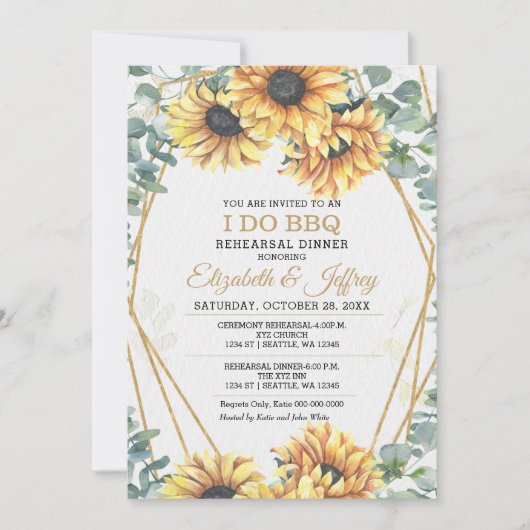 Rustikale Sonnenblumen Ich mache GRILLEN Probe Abe Einladung (Vorderseite)