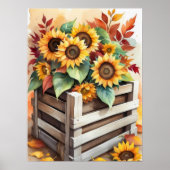 Rustikale Sonnenblumen in Kiste Autumn Wall Poster (Vorne)
