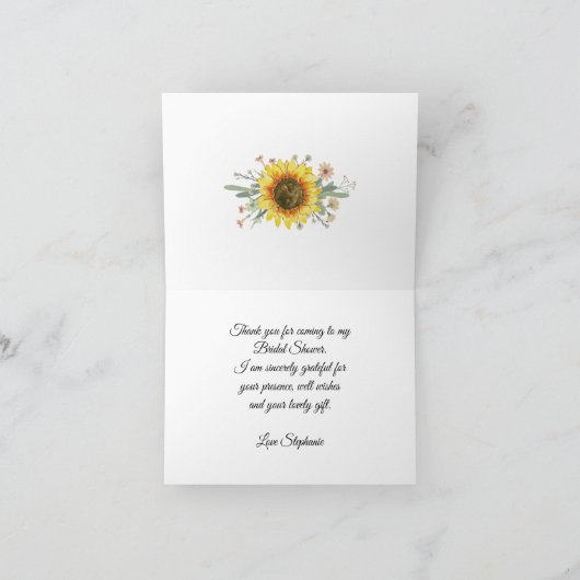 Rustikale Sonnenblumen Jar Lights Wood Brautparty Dankeskarte (Innenseite)