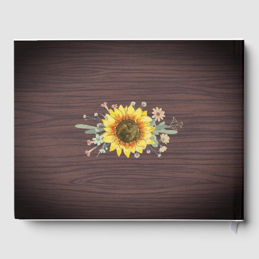 Rustikale Sonnenblumen Jar Lights Wood Brautparty Gästebuch (Rückseite)
