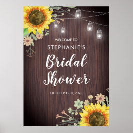 Rustikale Sonnenblumen Jar Lights Wood Brautparty Poster