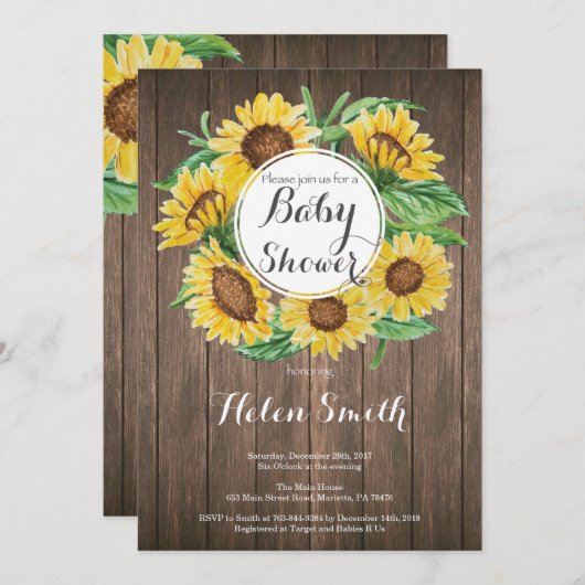 Rustikale Sonnenblumen Kinderdusche Einladung (Vorne/Hinten)