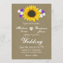 Rustikale Sonnenblumen-Kraftpapier-Hochzeitseinlad