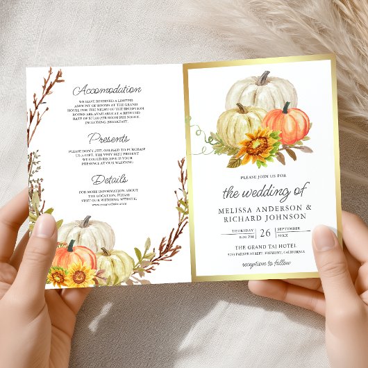 Rustikale Sonnenblumen-Kürbis-QR-Code-Hochzeit Einladung