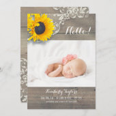 Rustikale Sonnenblumen Lace Neuborn Baby Foto Birt Ankündigung (Vorne/Hinten)