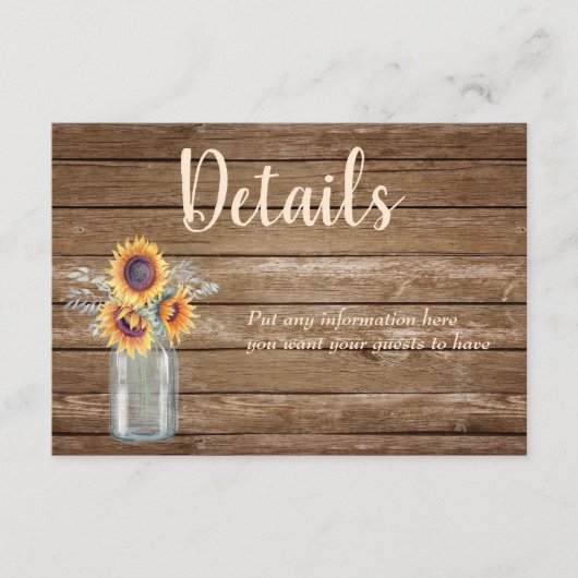 Rustikale Sonnenblumen Land Informationen Begleitkarte (Vorderseite)