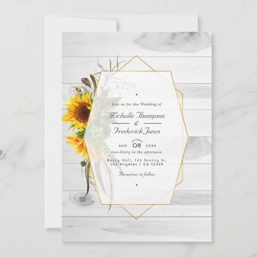 Rustikale Sonnenblumen Land Stall QR Code UAWG Wed Einladung (Vorderseite)