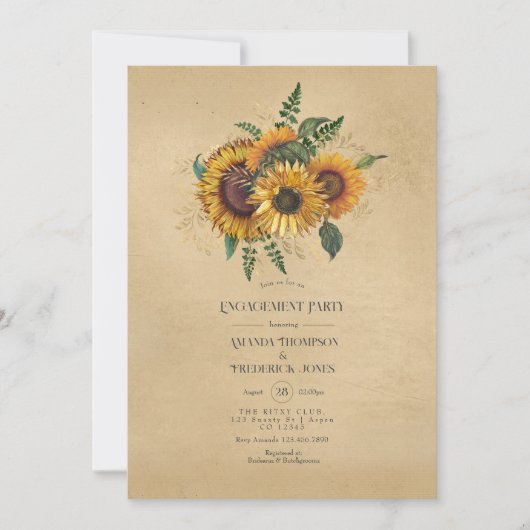 Rustikale Sonnenblumen-Länderbindungspartei Einladung (Vorderseite)