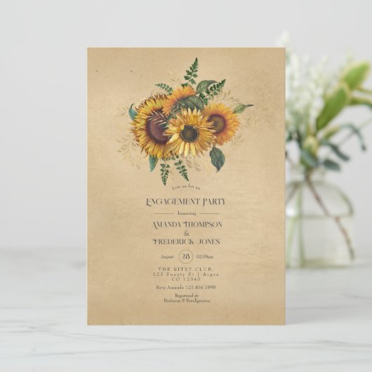 Rustikale Sonnenblumen-Länderbindungspartei Einladung (Stehend Vorderseite)