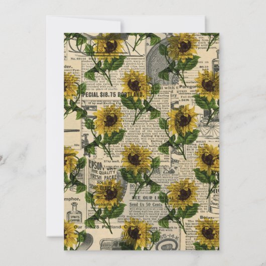 Rustikale Sonnenblumen-Länderbindungspartei Einladung (Rückseite)
