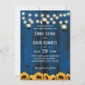 Rustikale Sonnenblumen & Lanterns Blauer Stall Hoc Einladung (Vorderseite)