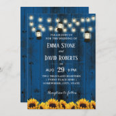 Rustikale Sonnenblumen & Lanterns Blauer Stall Hoc Einladung (Vorne/Hinten)