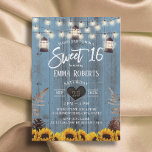 Rustikale Sonnenblumen & Lanterns Dusty Blue Sweet Einladung<br><div class="desc">Rustikale Sonnenblumen & Lanterns Dusty Blue Barn Wood Sweet 16 Geburtstag Einladungen.</div>
