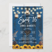 Rustikale Sonnenblumen & Lanterns Navy Blue Sweet  Einladung (Vorderseite)