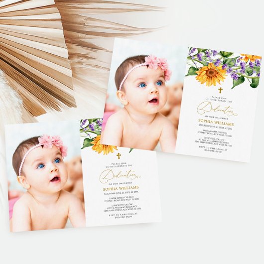 Rustikale Sonnenblumen & Lavander Foto Dedication Einladung