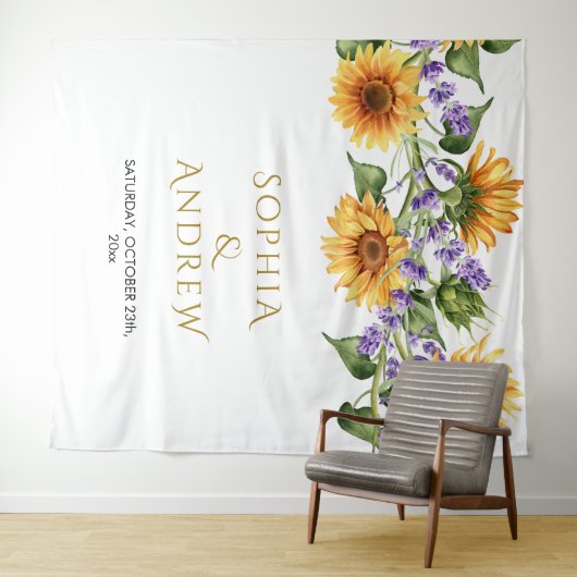 Rustikale Sonnenblumen & Lavander-Hochzeit Wandteppich (Beispiel (Horizontal))