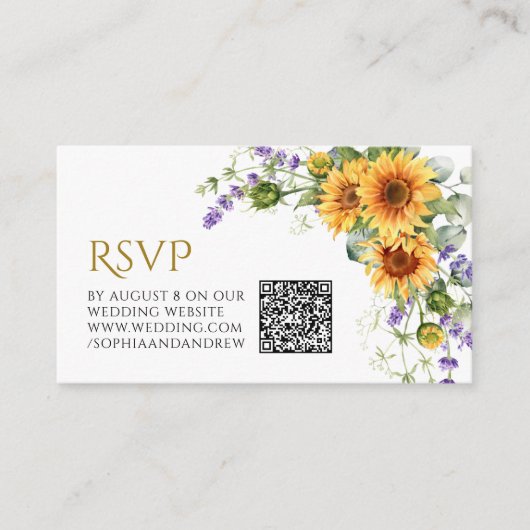 Rustikale Sonnenblumen & Lavander Wedding QR Code Begleitkarte (Vorderseite)