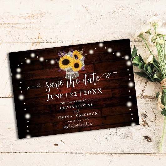 Rustikale Sonnenblumen Lavendel Weizen Barn Weddin Save The Date