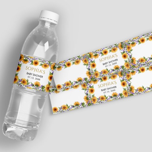 Rustikale Sonnenblumen & Lavender Baby Water Label Wasserflaschenetikett