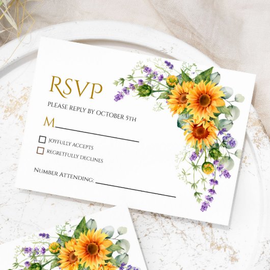 Rustikale Sonnenblumen & Lavender UAWG Wedding Car RSVP Karte