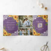 Rustikale Sonnenblumen Lavender Wood QR Code Hochz Dreifach Gefaltete Einladung (Innenseite)