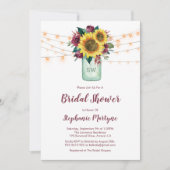 Rustikale Sonnenblumen Leuchten Mason Jar Brautpar Einladung (Vorderseite)