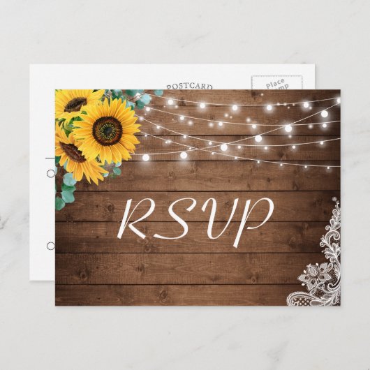 Rustikale Sonnenblumen, Lichter, die RSVP Hochzeit Einladungspostkarte (Vorne/Hinten)