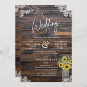 Rustikale Sonnenblumen Lichter Einladung Weddin (Vorne/Hinten)