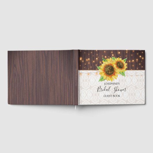 Rustikale Sonnenblumen, Lichter, Spitzen-Brautpart Gästebuch (Voll)