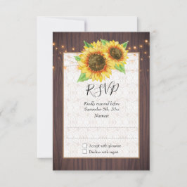 Rustikale Sonnenblumen, Lichter, Spitzen Hochzeit RSVP Karte