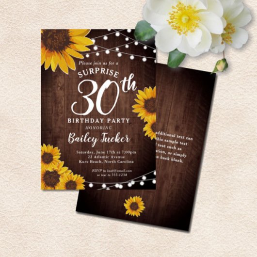 Rustikale Sonnenblumen & Lichter Überraschung 30.  Einladung