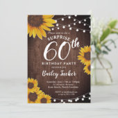 Rustikale Sonnenblumen & Lichter Überraschung 60. Einladung (Stehend Vorderseite)