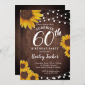 Rustikale Sonnenblumen & Lichter Überraschung 60. Einladung (Vorne/Hinten)