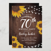 Rustikale Sonnenblumen & Lichter Überraschung 70. Einladung (Vorne/Hinten)
