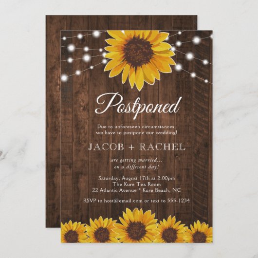 Rustikale Sonnenblumen Lichter verschoben Datum Ho Einladung (Vorne/Hinten)