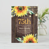 Rustikale Sonnenblumen-Lichterkette 75. Geburtstag Einladung (Stehend Vorderseite)