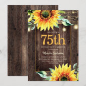 Rustikale Sonnenblumen-Lichterkette 75. Geburtstag Einladung (Vorne/Hinten)